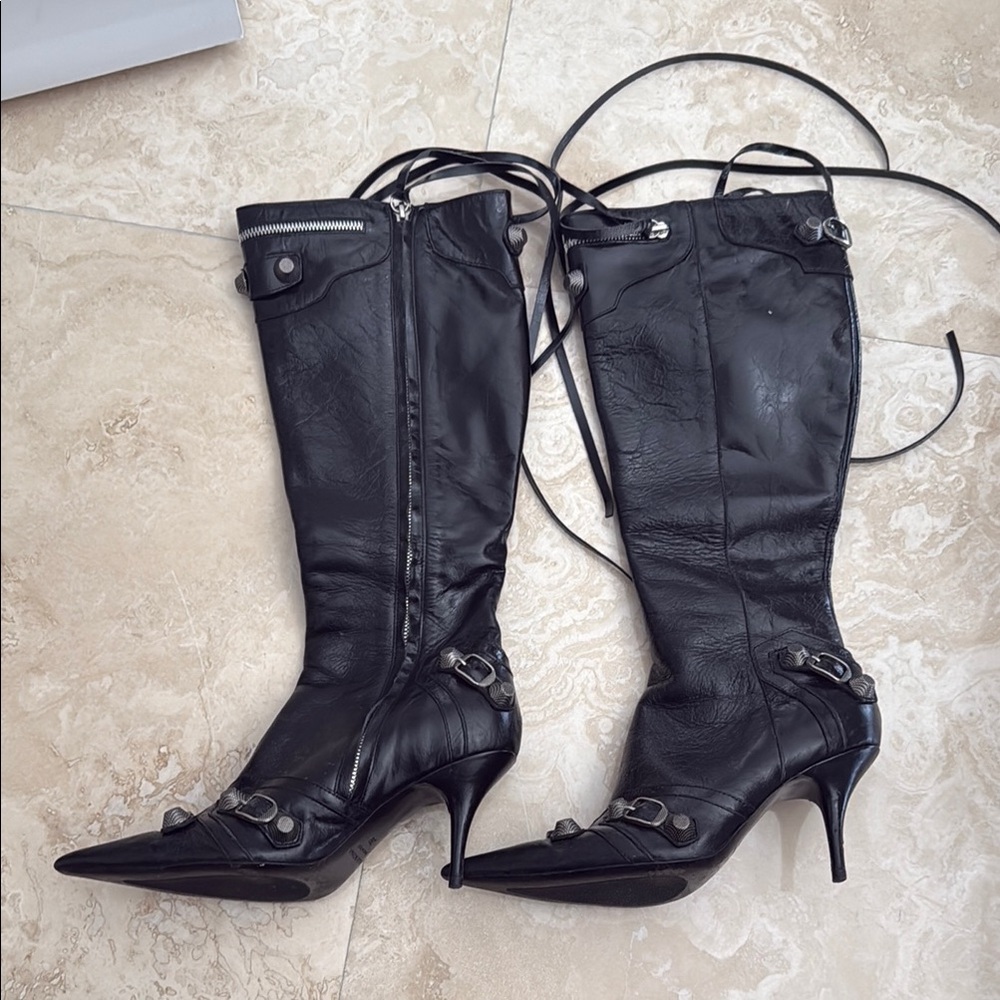 Balenciaga Black Leather Knee-High Boots